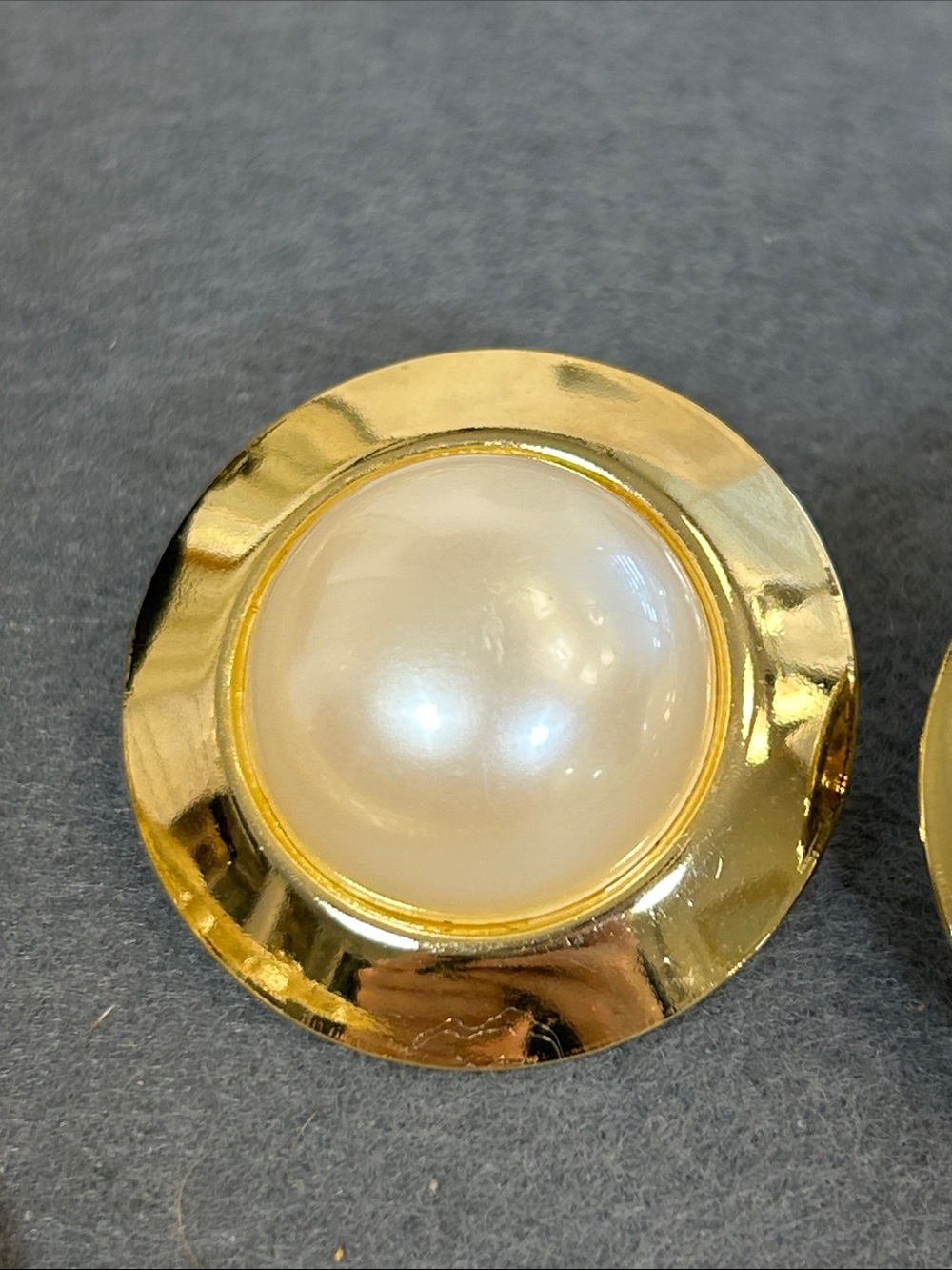 Classic Gold-Plated Faux Pearl Button Earrings - Gold - Picture 4 of 5